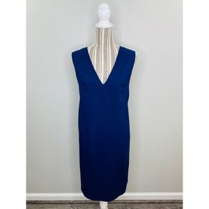 Vintage Phil Jacobs Blue V-Neck Jumper Dress Women Large Academia Classic Career